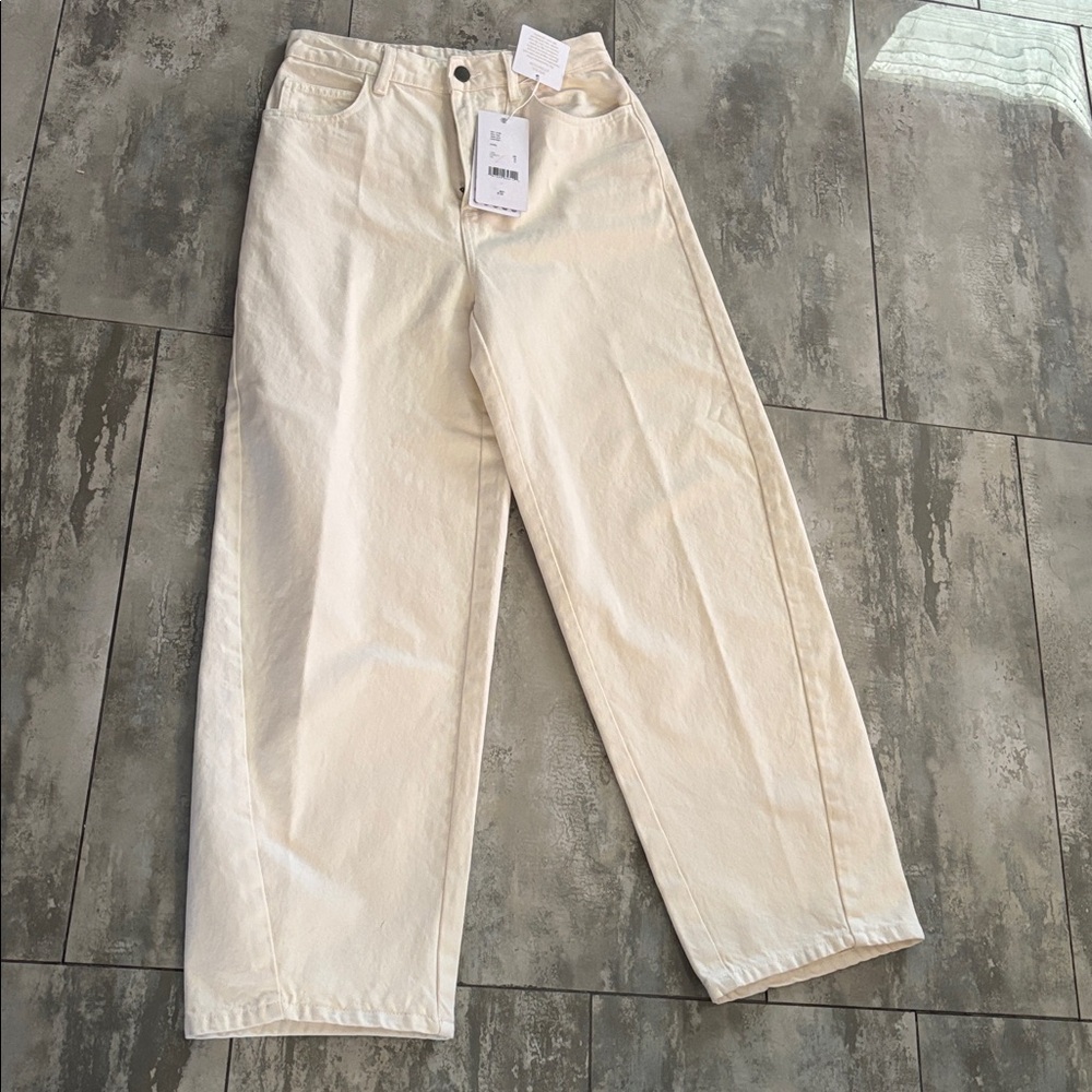 Le Al.X Cream High Waisted Denim Barrel Pants Retail $139.